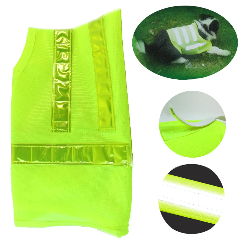 1 Safety Pet Dog Cat Reflective Vest Yellow Adjustable Strap Soft Mesh Walk Hunt