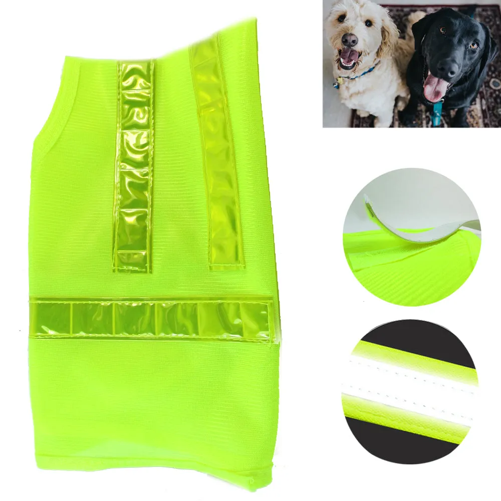 1 Safety Pet Dog Cat Reflective Vest Yellow Adjustable Strap Soft Mesh Walk Hunt