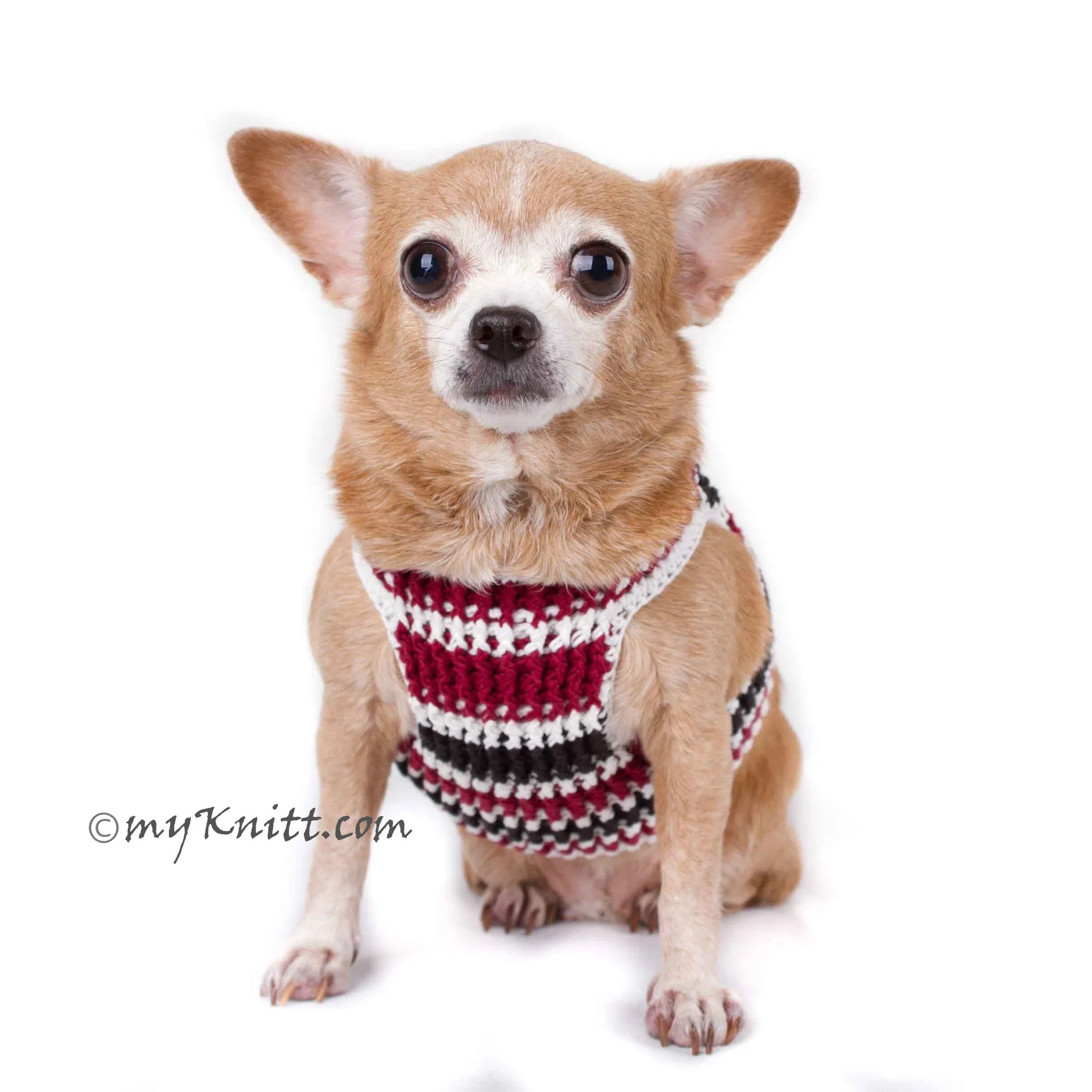 Black Maroon Dog Harness Vest Handmade Knit Choke Free Collar DH74