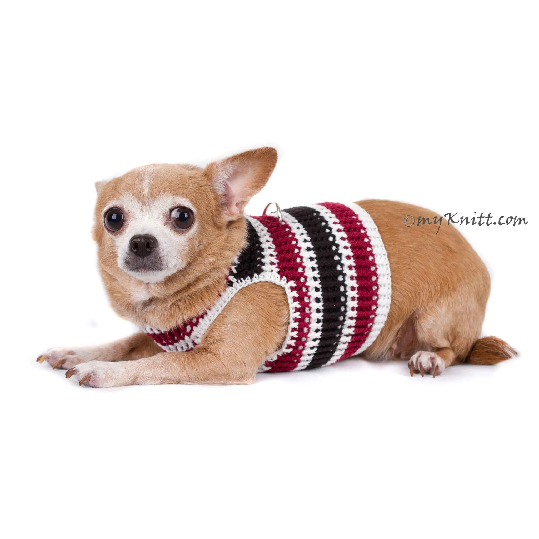 Black Maroon Dog Harness Vest Handmade Knit Choke Free Collar DH74