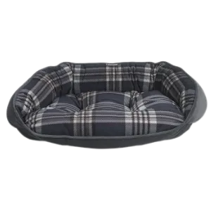 Bowsers Crescent Dog Bed Microvelvet Greystone Tartan w/ Ash/Bottom Trim