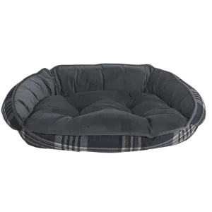 Bowsers Crescent Dog Bed Microvelvet Greystone Tartan w/ Ash/Bottom Trim