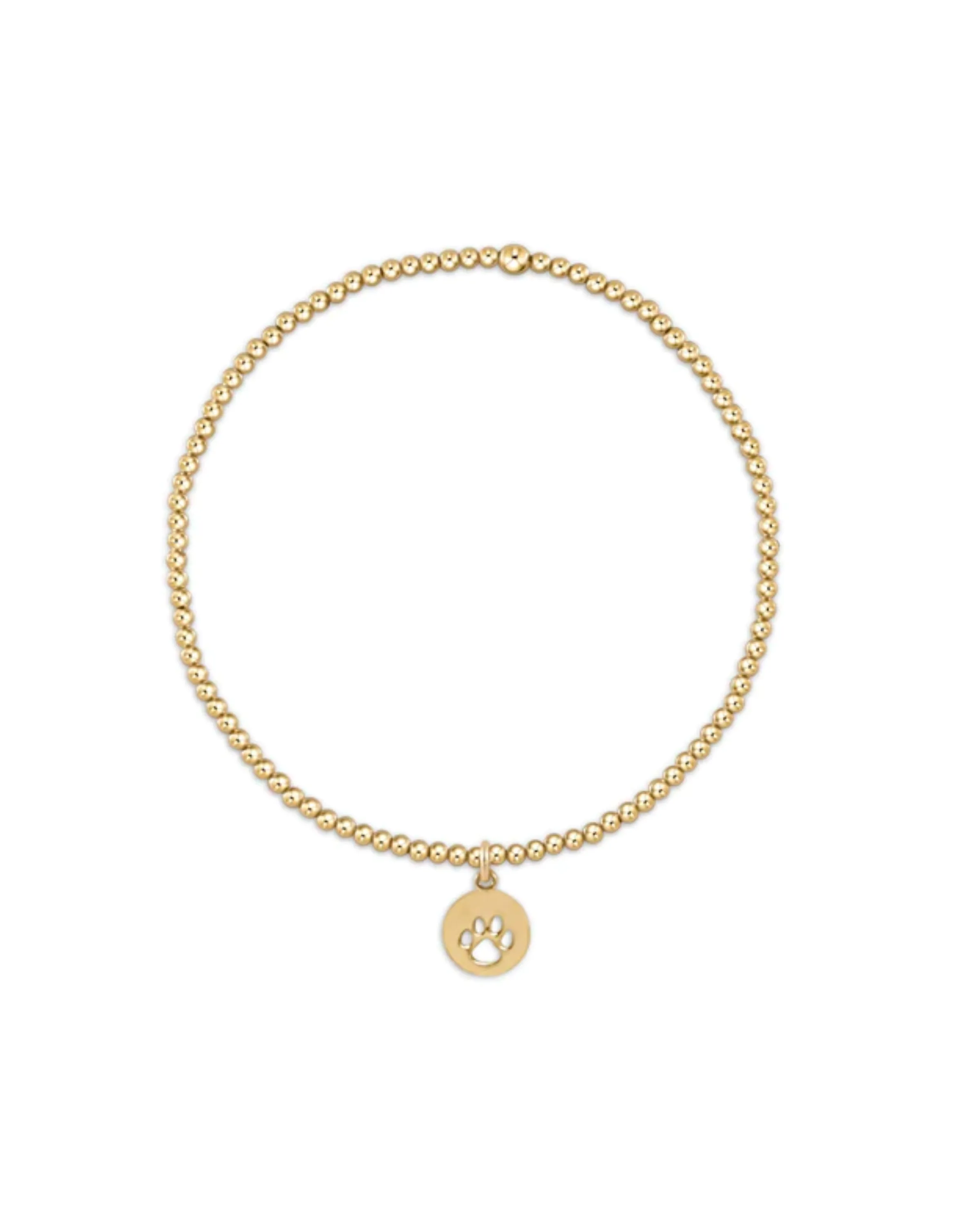 Classic Gold 2MM Bead Bracelet Paw Print Small Gold Disc [BCLG2PPSMGD]