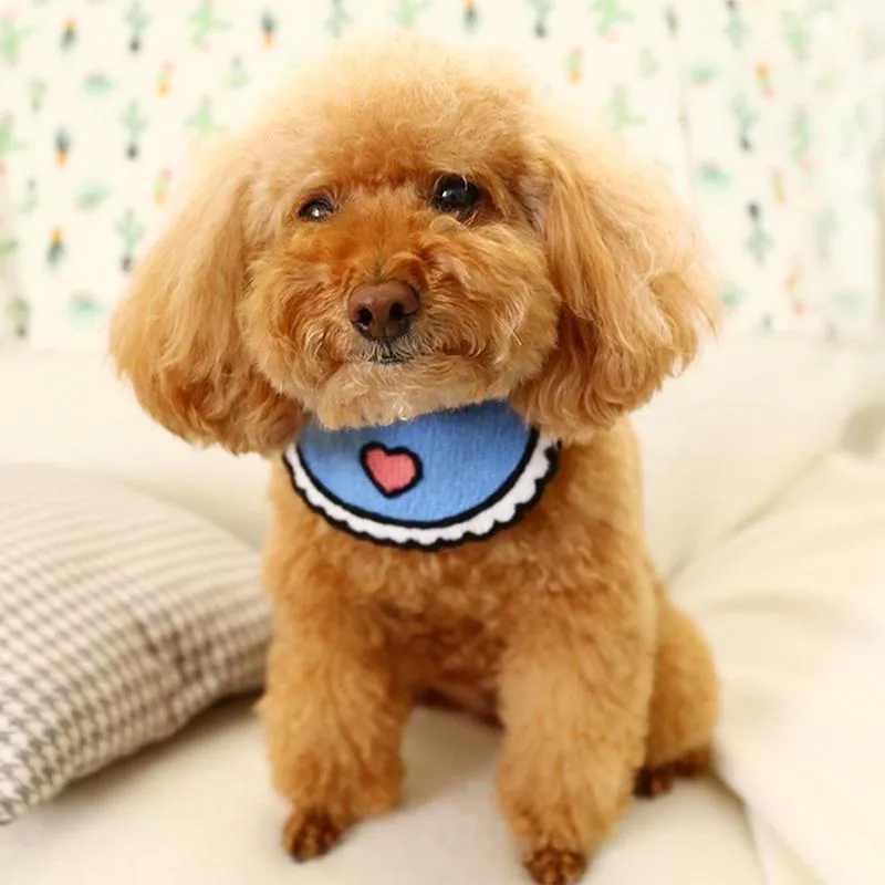 Dog Cat Saliva Towel Love Bib Pet Triangle Scarf Small Dog Collar - Size S