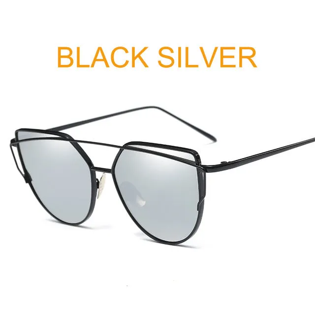 Fashion Cat Eye Metal Reflective Mirror Sunglasses