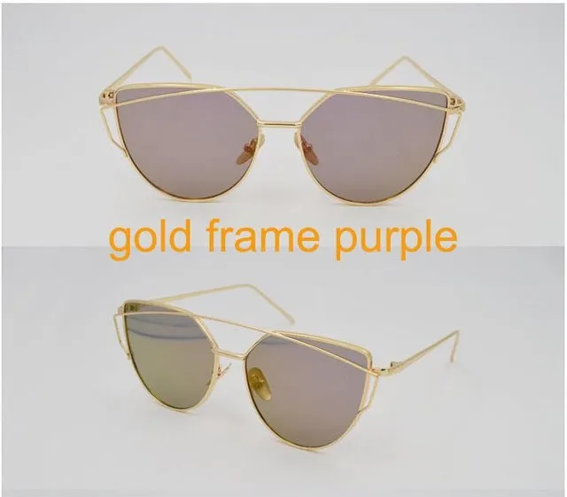 Fashion Cat Eye Metal Reflective Mirror Sunglasses