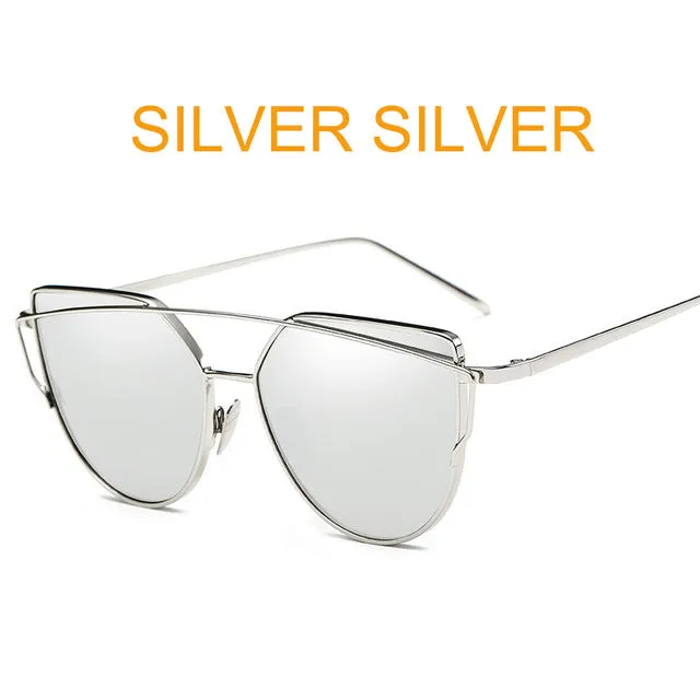 Fashion Cat Eye Metal Reflective Mirror Sunglasses