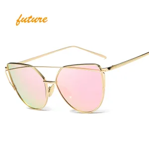 Fashion Cat Eye Metal Reflective Mirror Sunglasses