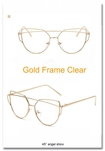 Fashion Cat Eye Metal Reflective Mirror Sunglasses