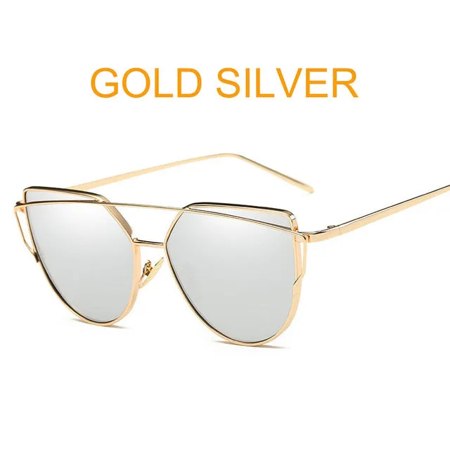 Fashion Cat Eye Metal Reflective Mirror Sunglasses