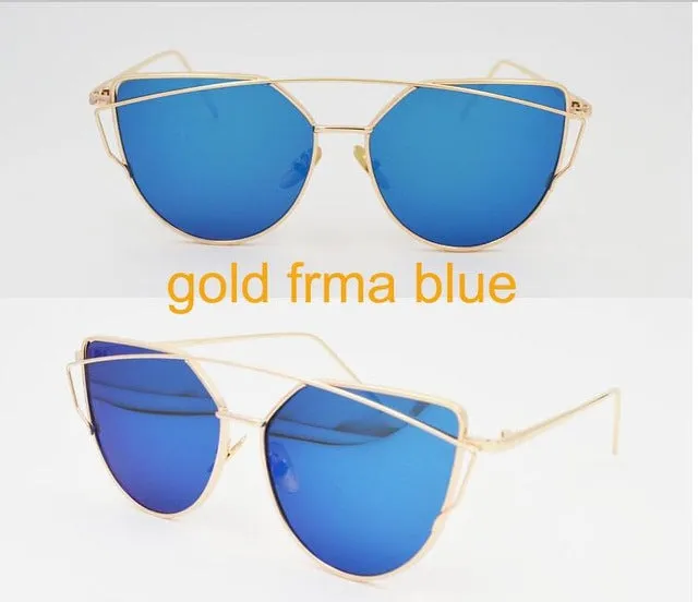 Fashion Cat Eye Metal Reflective Mirror Sunglasses