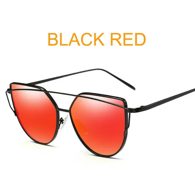 Fashion Cat Eye Metal Reflective Mirror Sunglasses