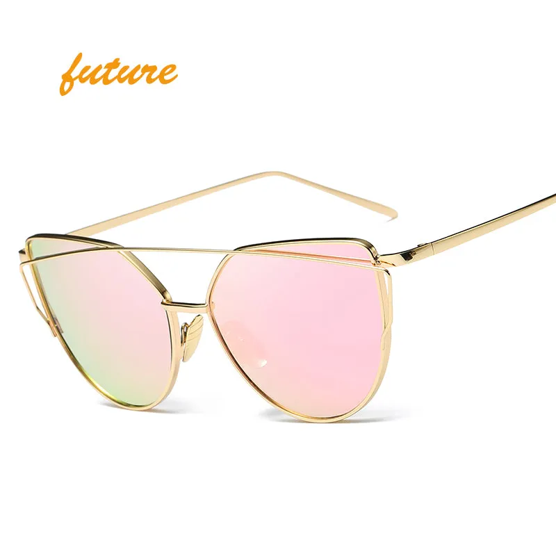 Fashion Cat Eye Metal Reflective Mirror Sunglasses