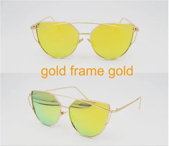Fashion Cat Eye Metal Reflective Mirror Sunglasses