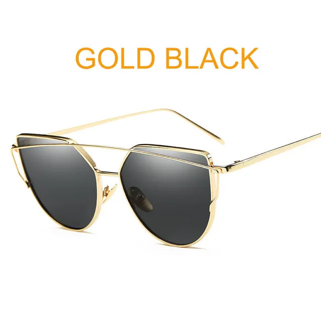 Fashion Cat Eye Metal Reflective Mirror Sunglasses
