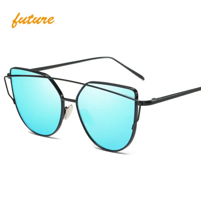 Fashion Cat Eye Metal Reflective Mirror Sunglasses