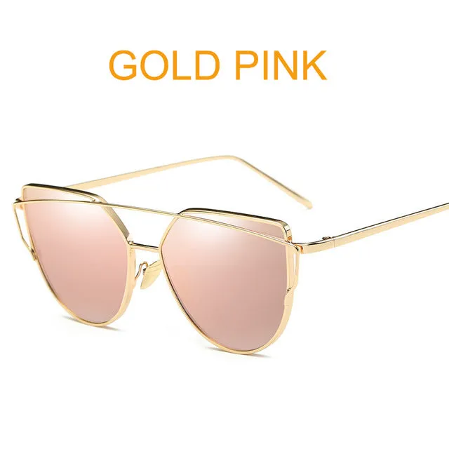 Fashion Cat Eye Metal Reflective Mirror Sunglasses