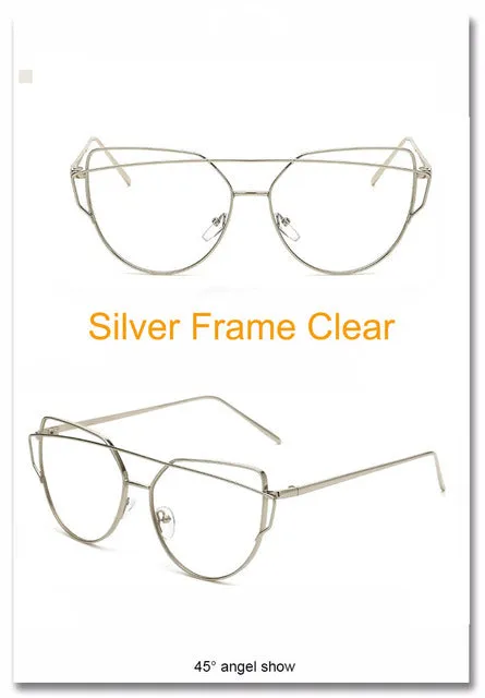 Fashion Cat Eye Metal Reflective Mirror Sunglasses
