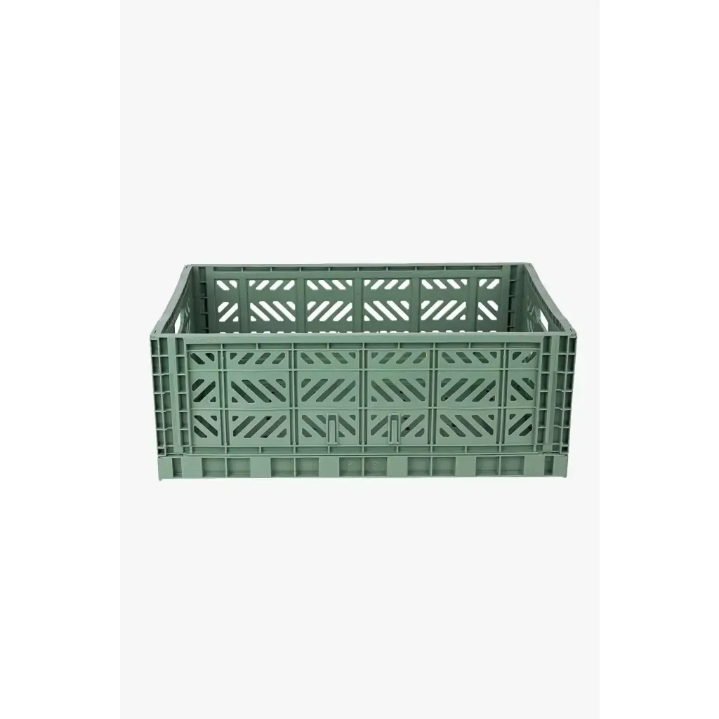Foldable Storage Bins, Plastic Crate for Storage, Collapsible Crate, Utility Stackable Box Large Almond Green
