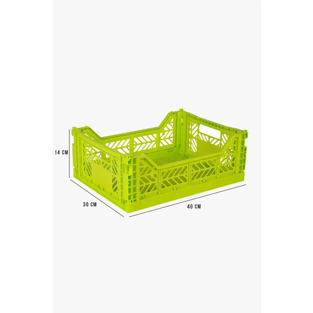 Foldable Storage Bins, Plastic Crate for Storage, Collapsible Crate, Utility Stackable Box Medium Acid Yellow