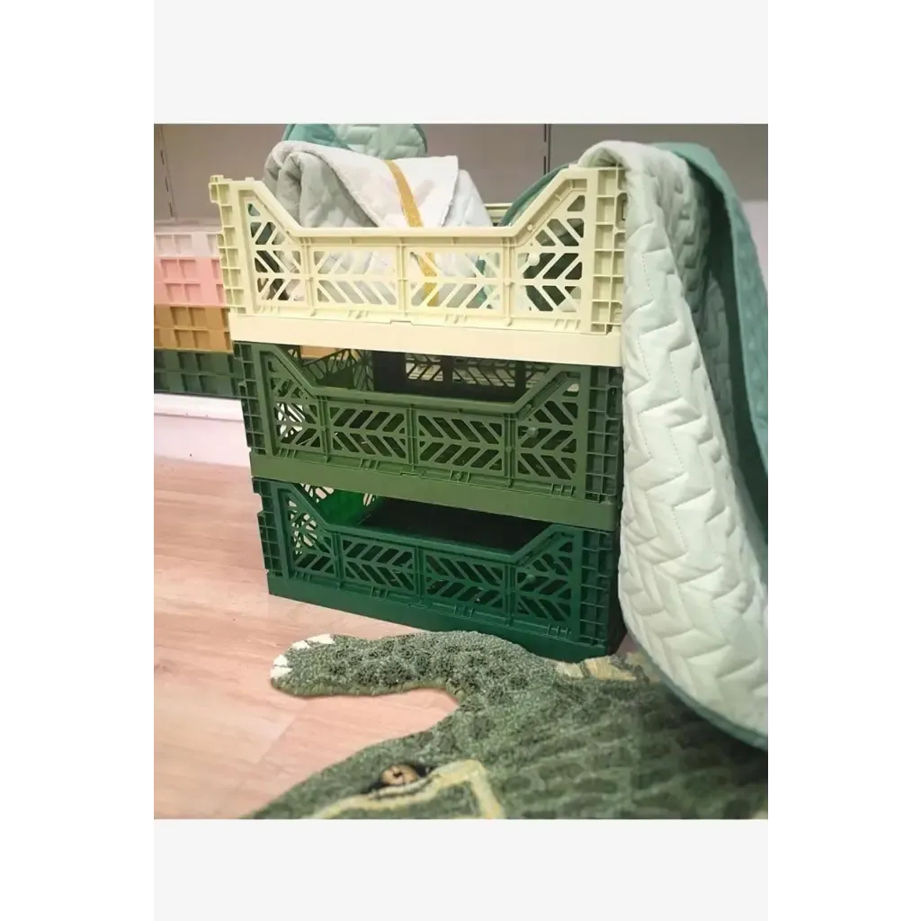 Foldable Storage Bins, Plastic Crate for Storage, Collapsible Crate, Utility Stackable Box Medium Lime Cream