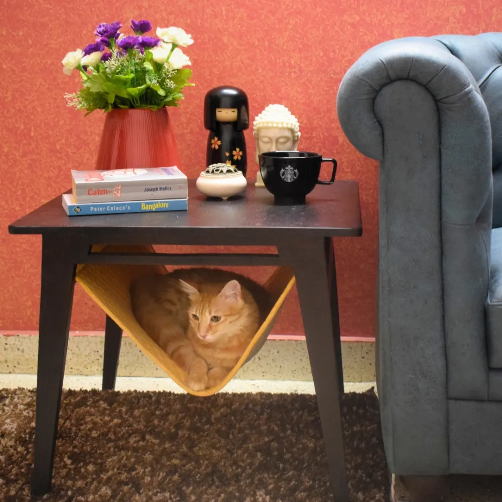 FurryLiving Lola Side Table with Perch Fabric for Cats (Honey)