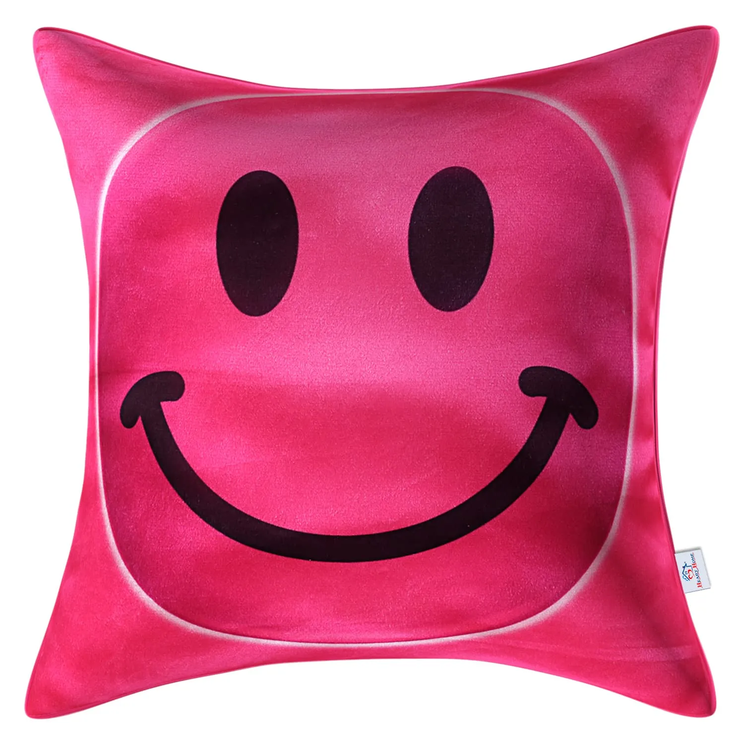 Heart Home Smiley Print Cushion Covers for Cushion, 16x16 Inches- Pack of 4 (Pink)