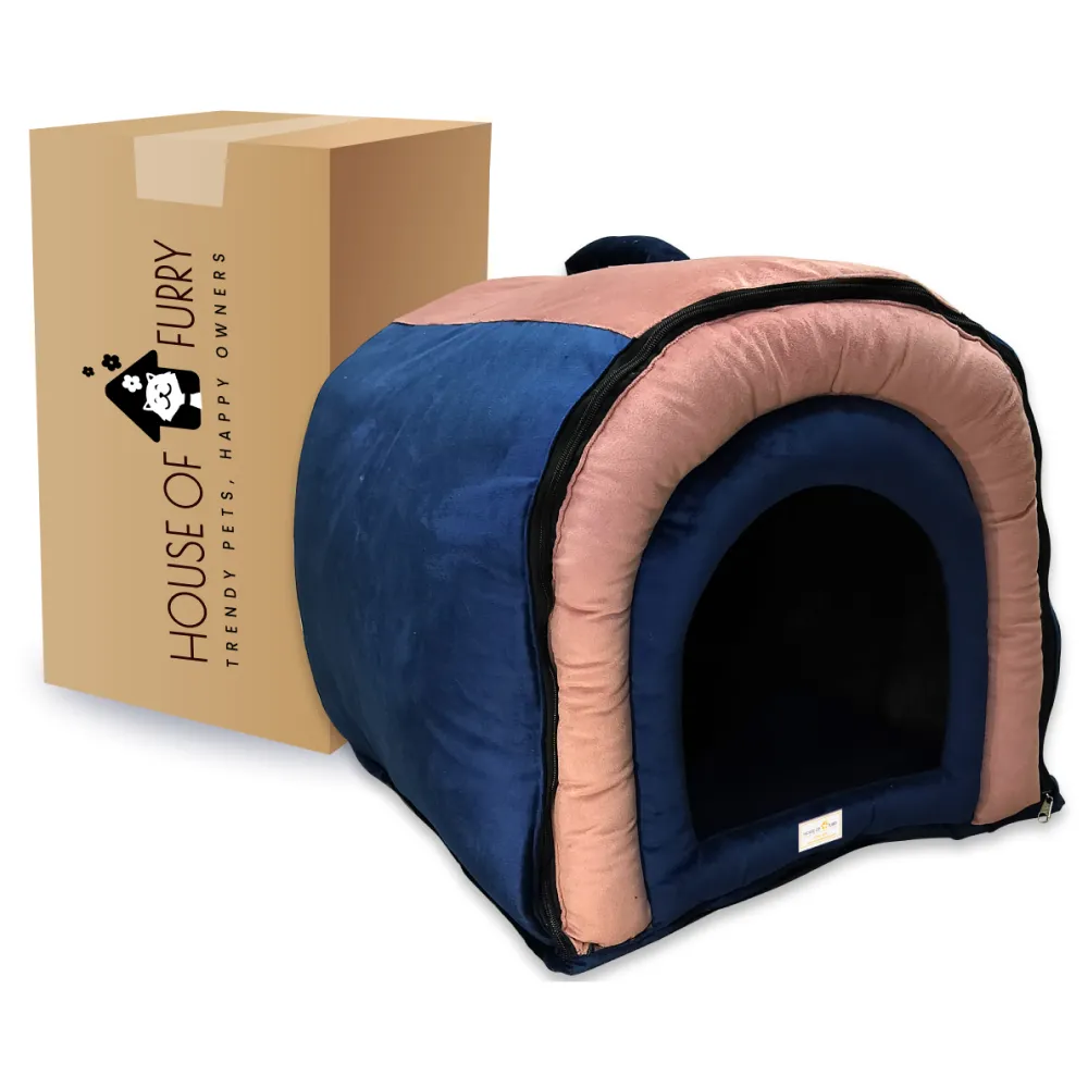 House of Furry Premium Tunnel House for Dogs and Cats (Pink/Dark Blue)