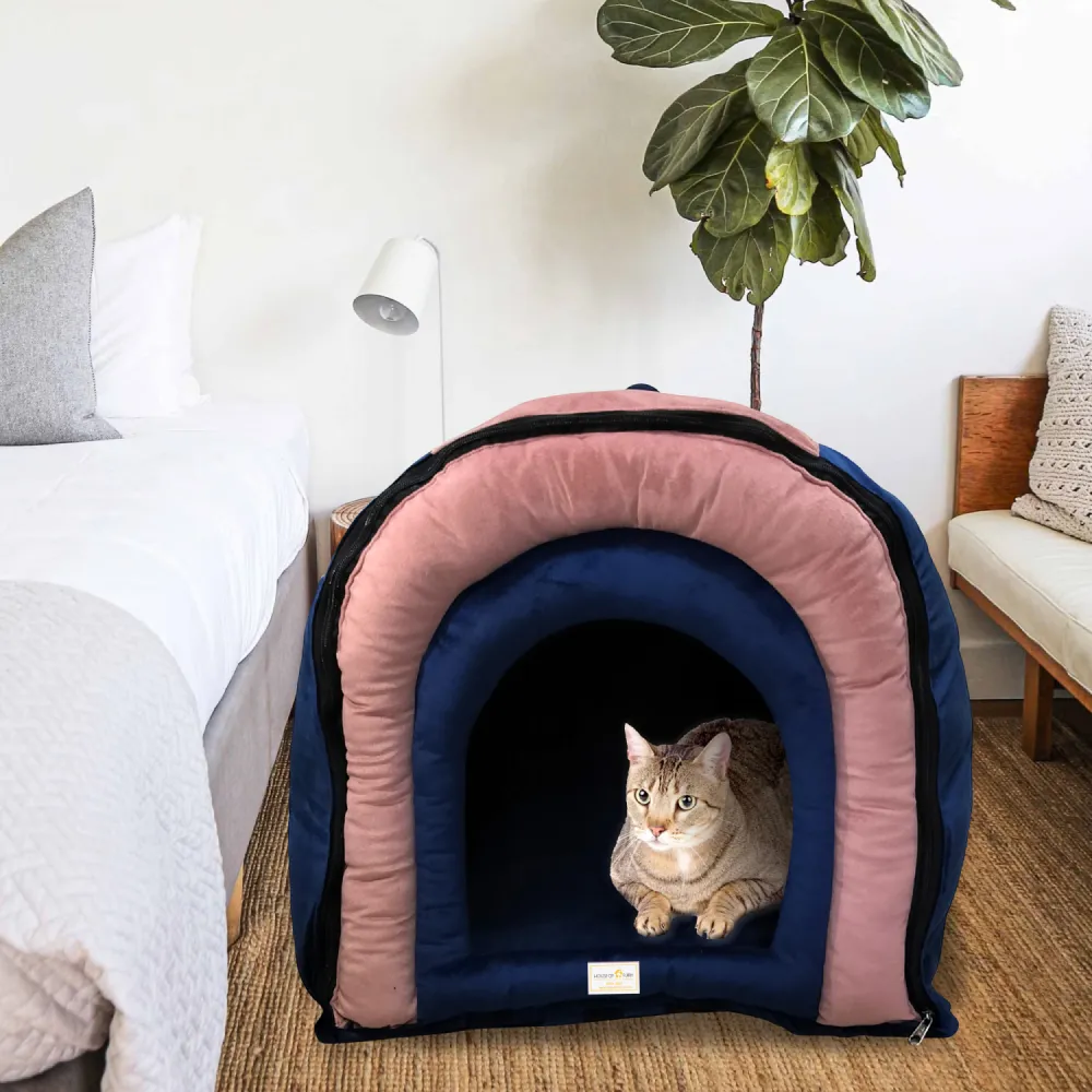 House of Furry Premium Tunnel House for Dogs and Cats (Pink/Dark Blue)