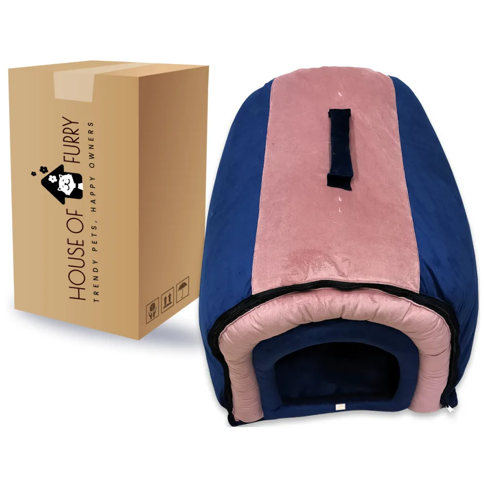 House of Furry Premium Tunnel House for Dogs and Cats (Pink/Dark Blue)