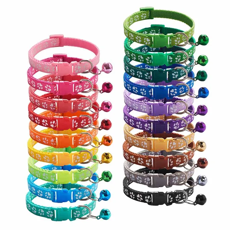 New Cute Cats Bell Collar For Cat Dog Necklace Cartoon Funny Footprint Collars Adjustable Nylon Neck Strap Leads Cat Accessories