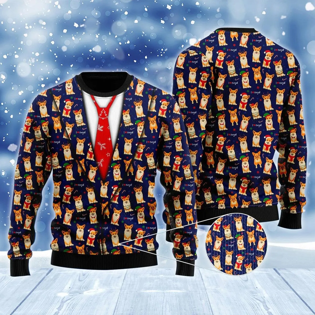 Seamless Christmas Pattern Corgis Ugly Sweater